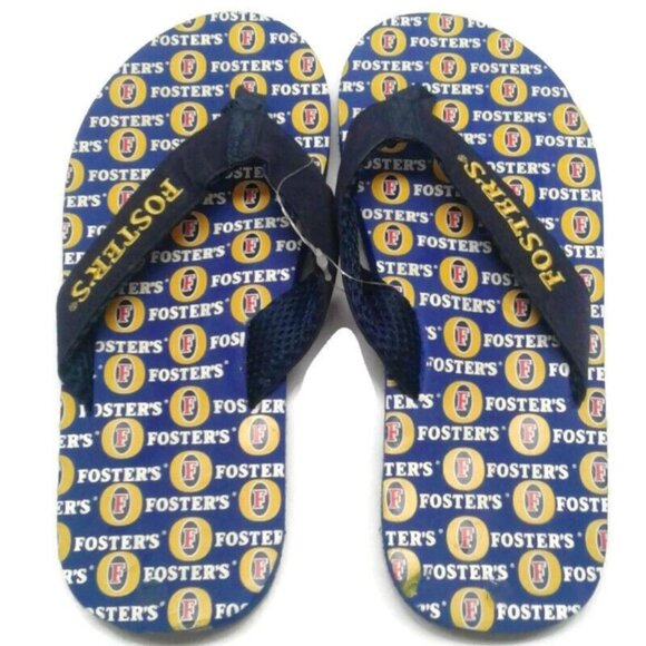 Fosters Medium 9-10 Logo Blue Flip Flops Rubber Sole Summer Footwear Men NEW - Picture 2 of 8